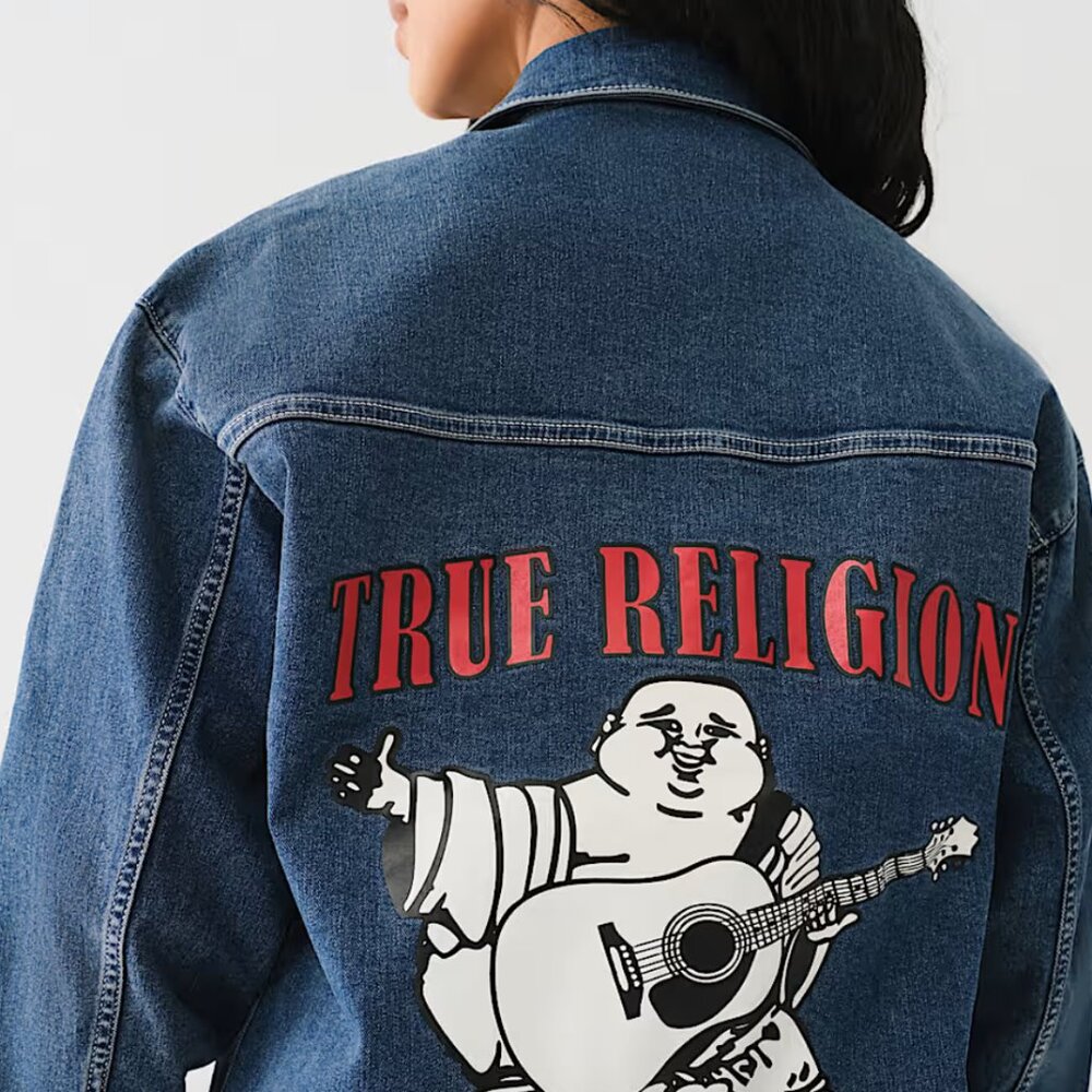True Religion Women's NWT Printed Oversized Denim Jacket Size L